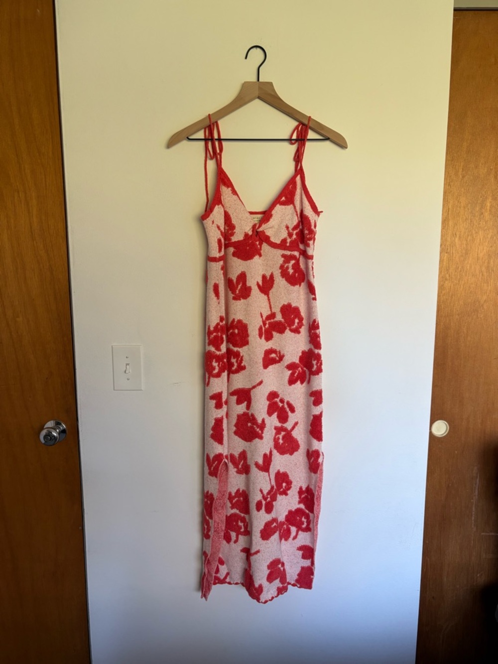 saltwater LUXE Cream Midi Dress with Red Floral Print